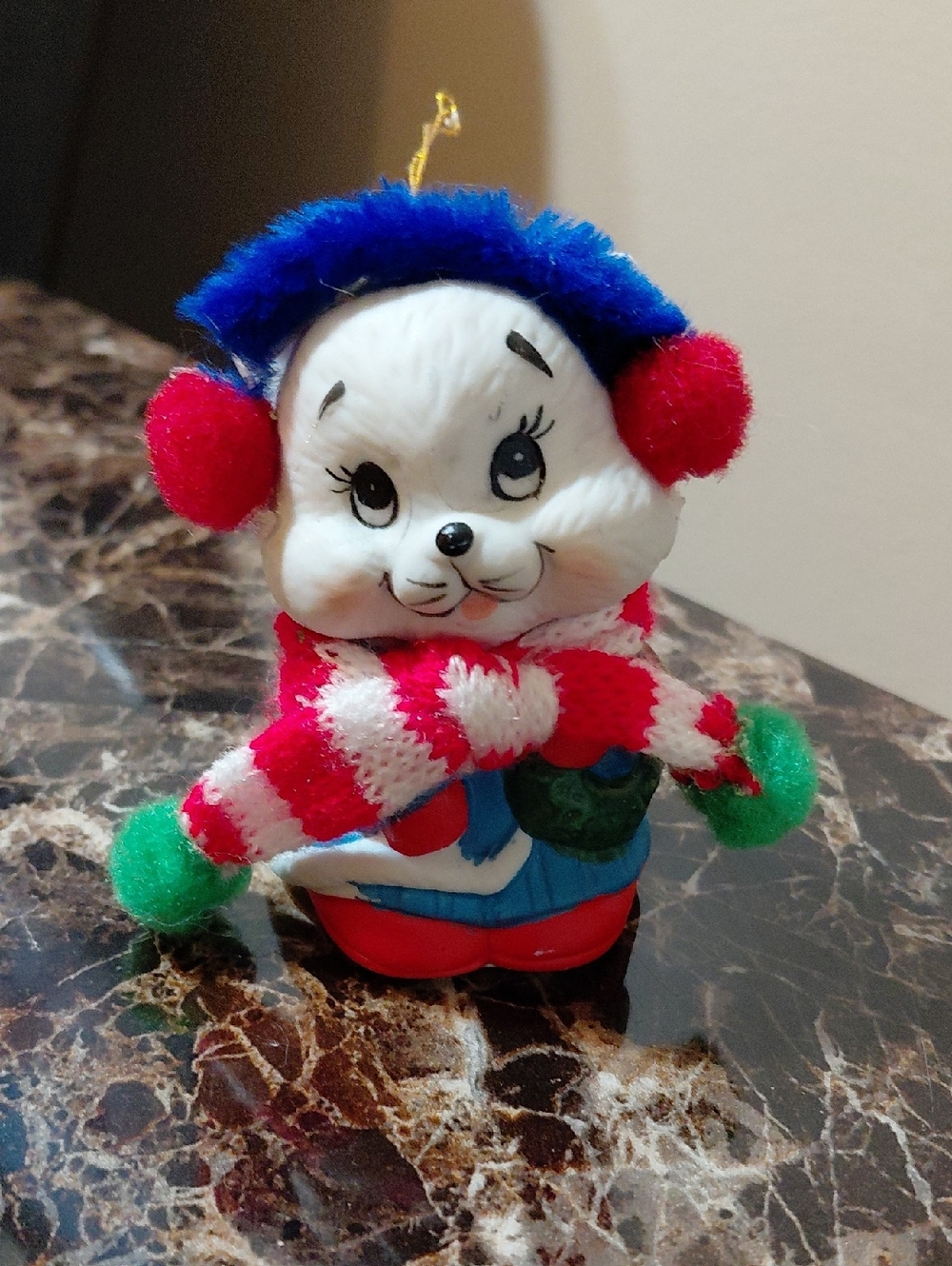 Vintage Giftco Chilly Chimer Puppy with Earmuffs Porcelain Ornament Bell